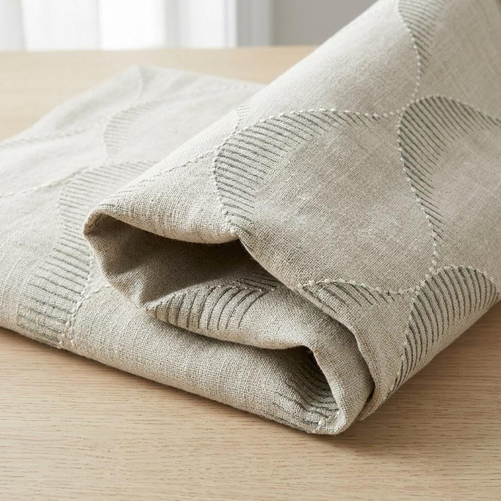 Beige Taupe Embroidered Linen Roman Shade, Custom Ogee Window Blind, Tone on Tone Weave — image 4