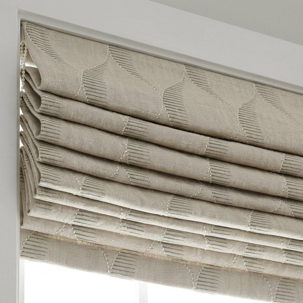 Beige Taupe Embroidered Linen Roman Shade, Custom Ogee Window Blind, Tone on Tone Weave — image 5