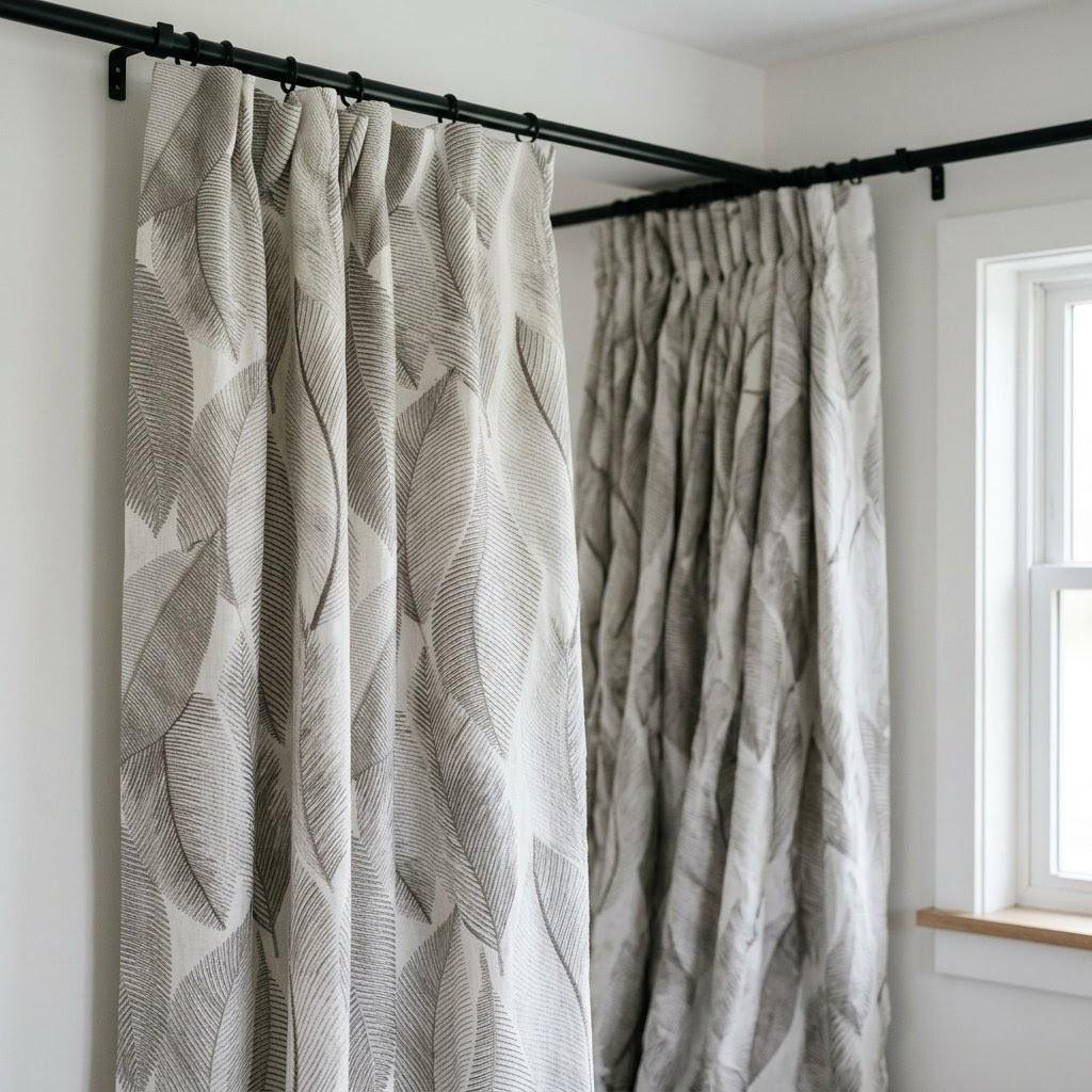 Ivory Grey Leaf Embroidered Linen Curtains, Botanical Custom Drapes, Sheer Privacy Blackout Curtain Panels — image 6