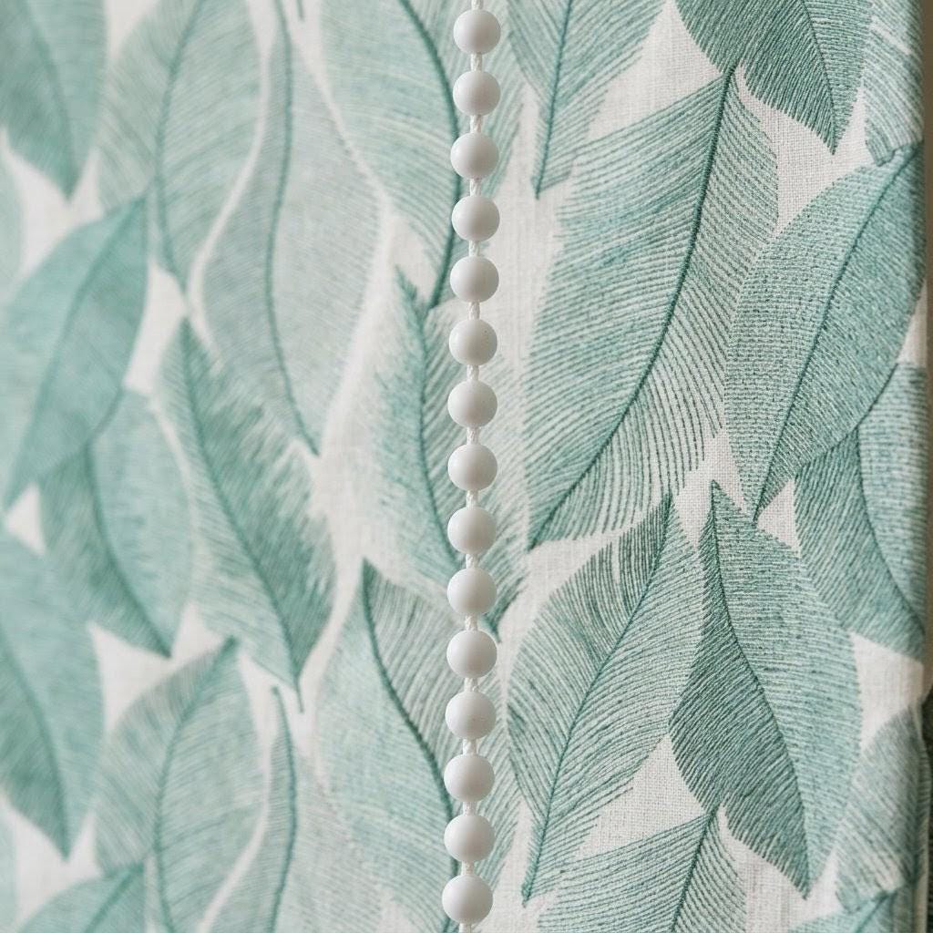 Teal Leaf Embroidered Linen Roman Shade, Custom Botanical Window Blind (Blackout Option) — image 6