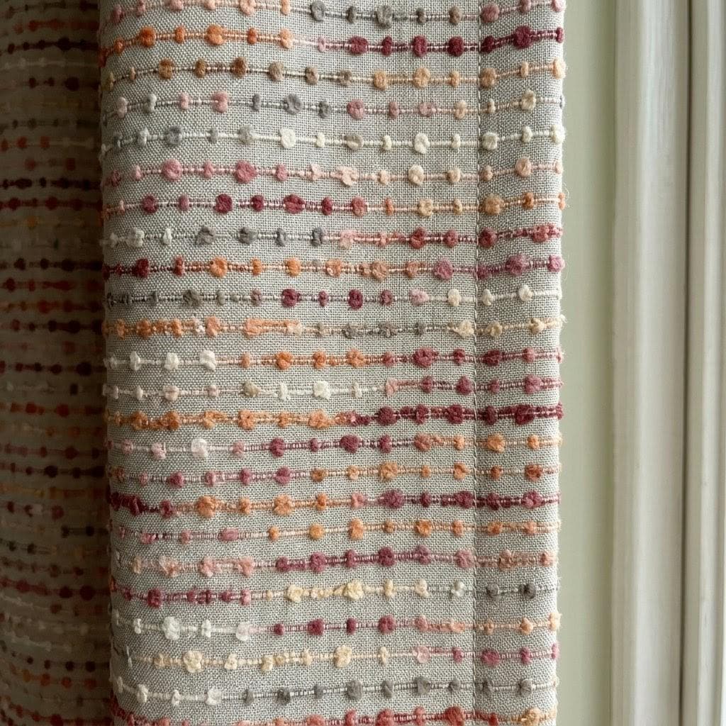 Neutral Greige Linen Embroidered Curtains, Blush Coral Dot Stripe Drapes, Custom Window Panels — image 6