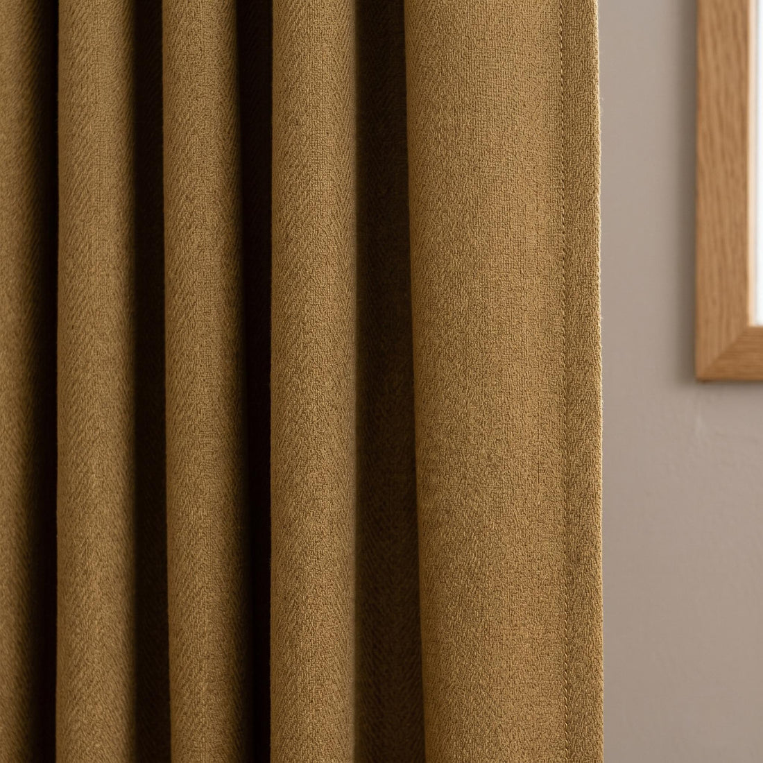 Golden Brown Herringbone Linen Curtains, Camel Tan Heavy Drapes, Rustic Farmhouse Custom Blackout or Cotton Lined — image 1