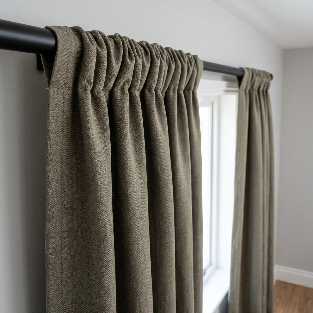Sage Olive Herringbone Linen Curtains, Khaki Green Heavy Drapes, Rustic Farmhouse Custom Blackout or Cotton Lined — image 5