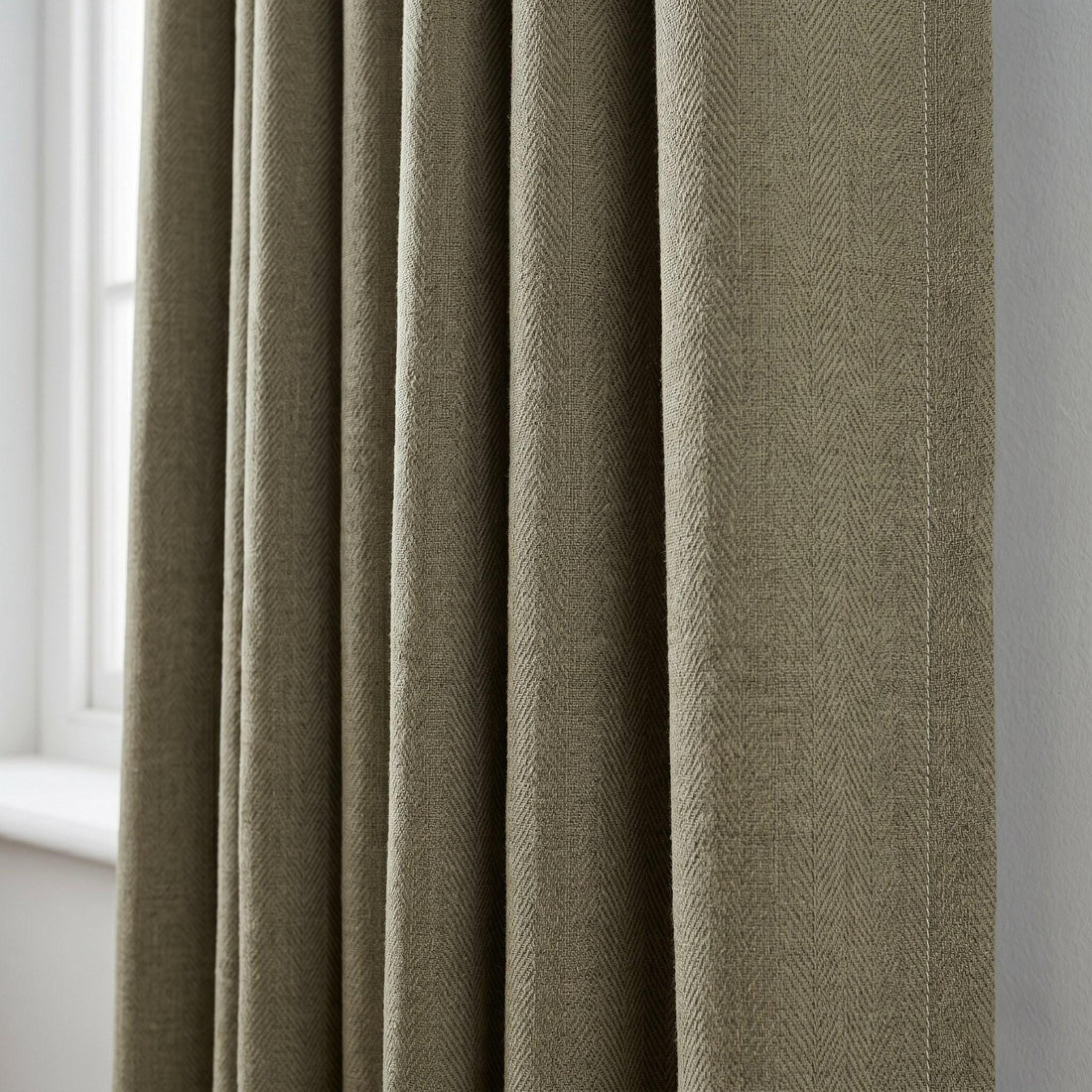 Sage Olive Herringbone Linen Curtains, Khaki Green Heavy Drapes, Rustic Farmhouse Custom Blackout or Cotton Lined — image 1