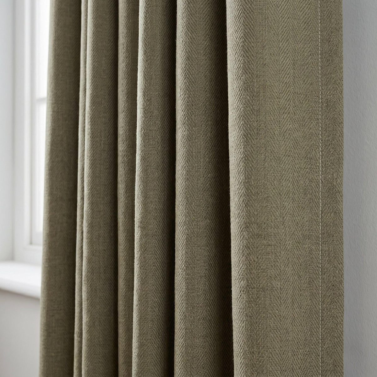 Sage Olive Herringbone Linen Curtains, Khaki Green Heavy Drapes, Rustic Farmhouse Custom Blackout or Cotton Lined — image 1