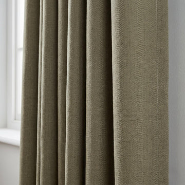 Sage Olive Herringbone Linen Curtains, Khaki Green Heavy Drapes, Rustic Farmhouse Custom Blackout or Cotton Lined — image 1