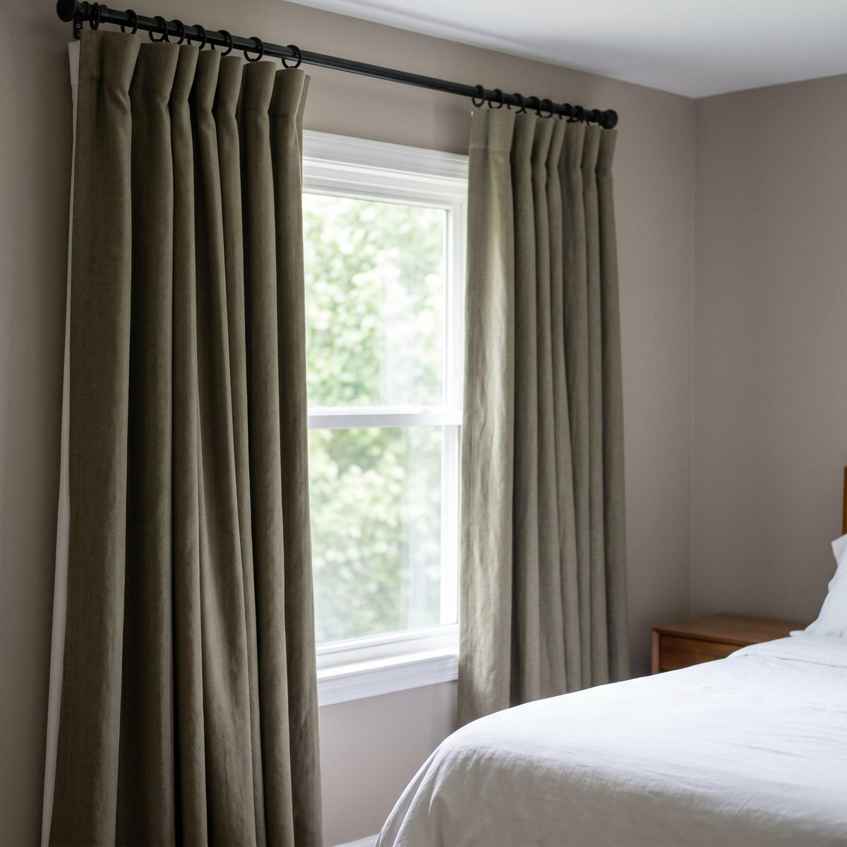 Sage Olive Herringbone Linen Curtains, Khaki Green Heavy Drapes, Rustic Farmhouse Custom Blackout or Cotton Lined — image 6