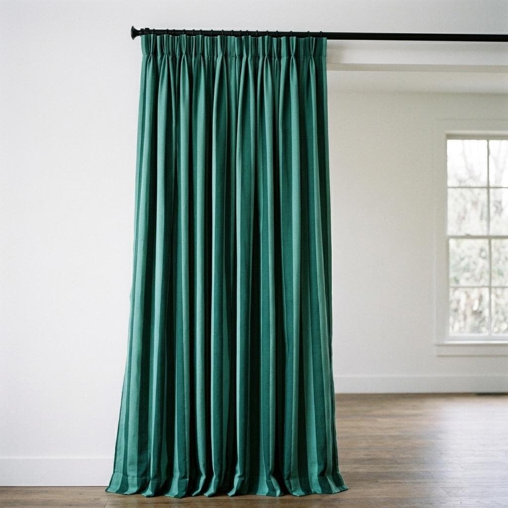 Green Striped Organic Cotton Curtains, Hand Block Print Drapes, Custom Panel — image 7