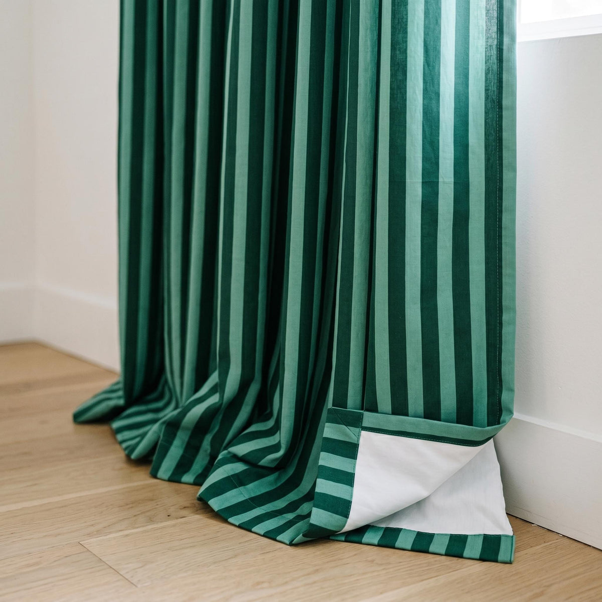 Green Striped Organic Cotton Curtains, Hand Block Print Drapes, Custom Panel — image 3