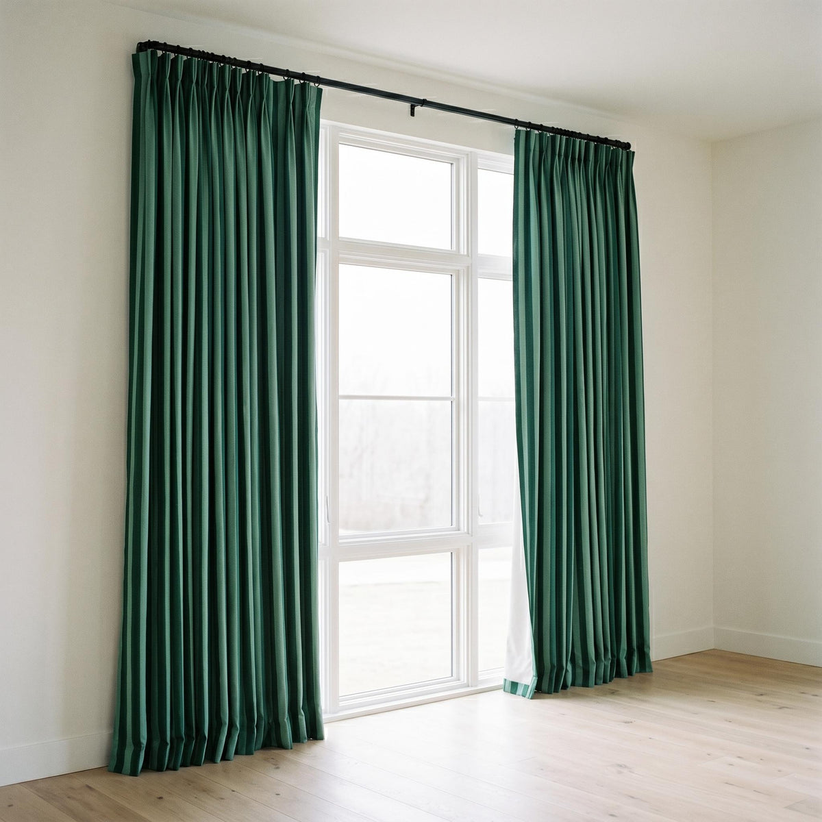 Green Striped Organic Cotton Curtains, Hand Block Print Drapes, Custom Panel — image 5