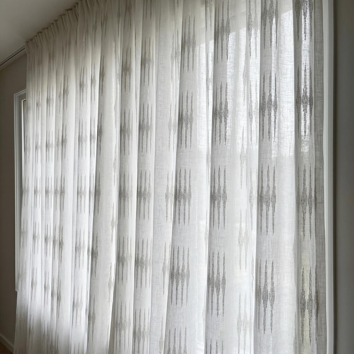 White Linen Sheer Curtains, Light Gray Embroidered Drapes, Custom Size Privacy Curtains for Living Room Bedroom — image 3