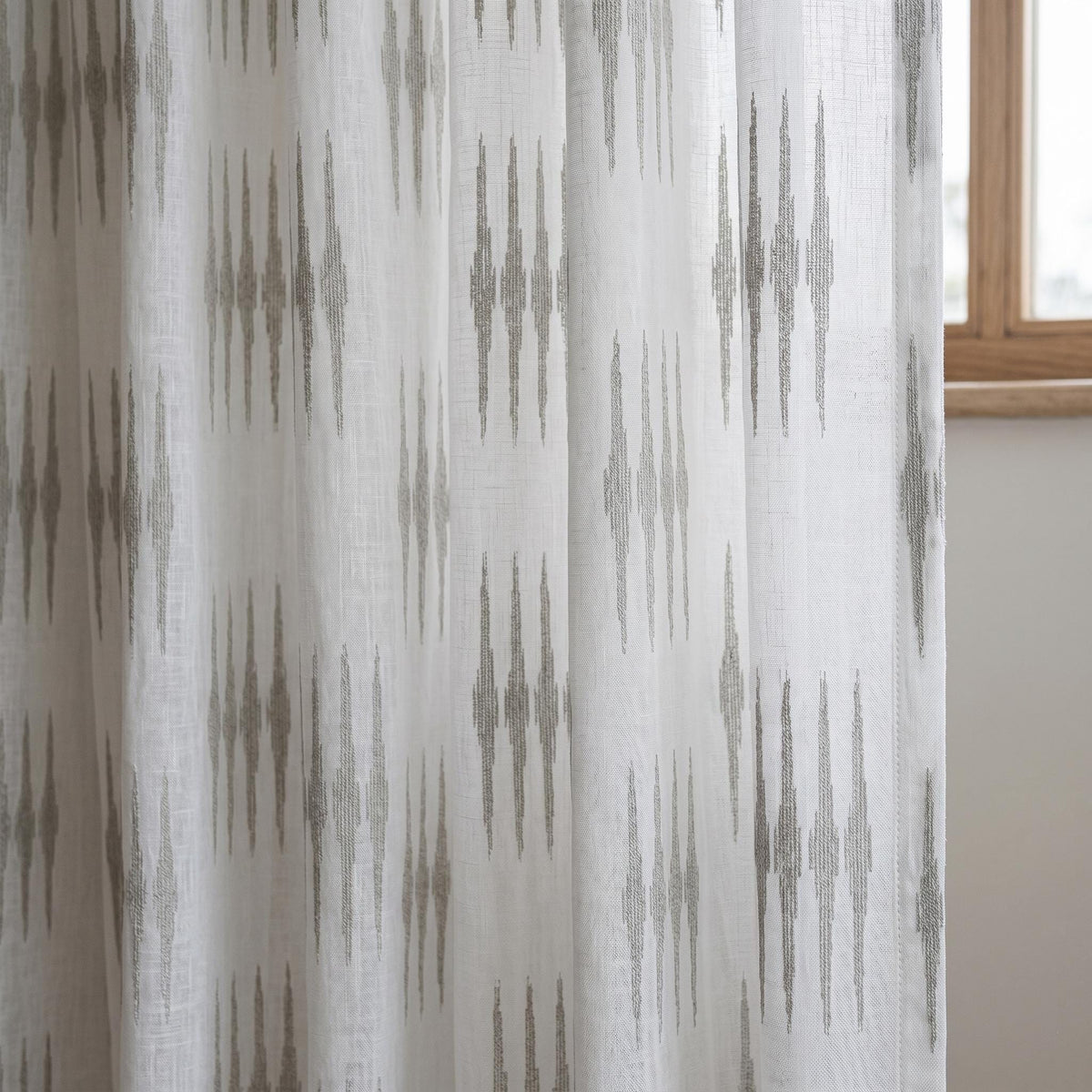 White Linen Sheer Curtains, Light Gray Embroidered Drapes, Custom Size Privacy Curtains for Living Room Bedroom — image 2