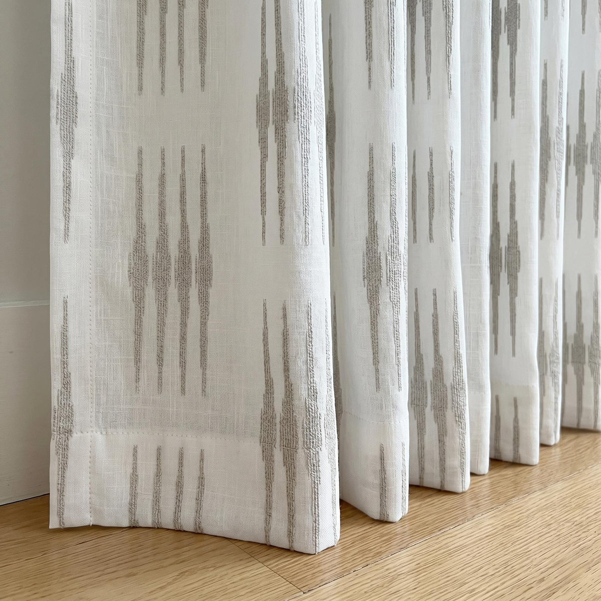 White Linen Sheer Curtains, Light Gray Embroidered Drapes, Custom Size Privacy Curtains for Living Room Bedroom — image 1