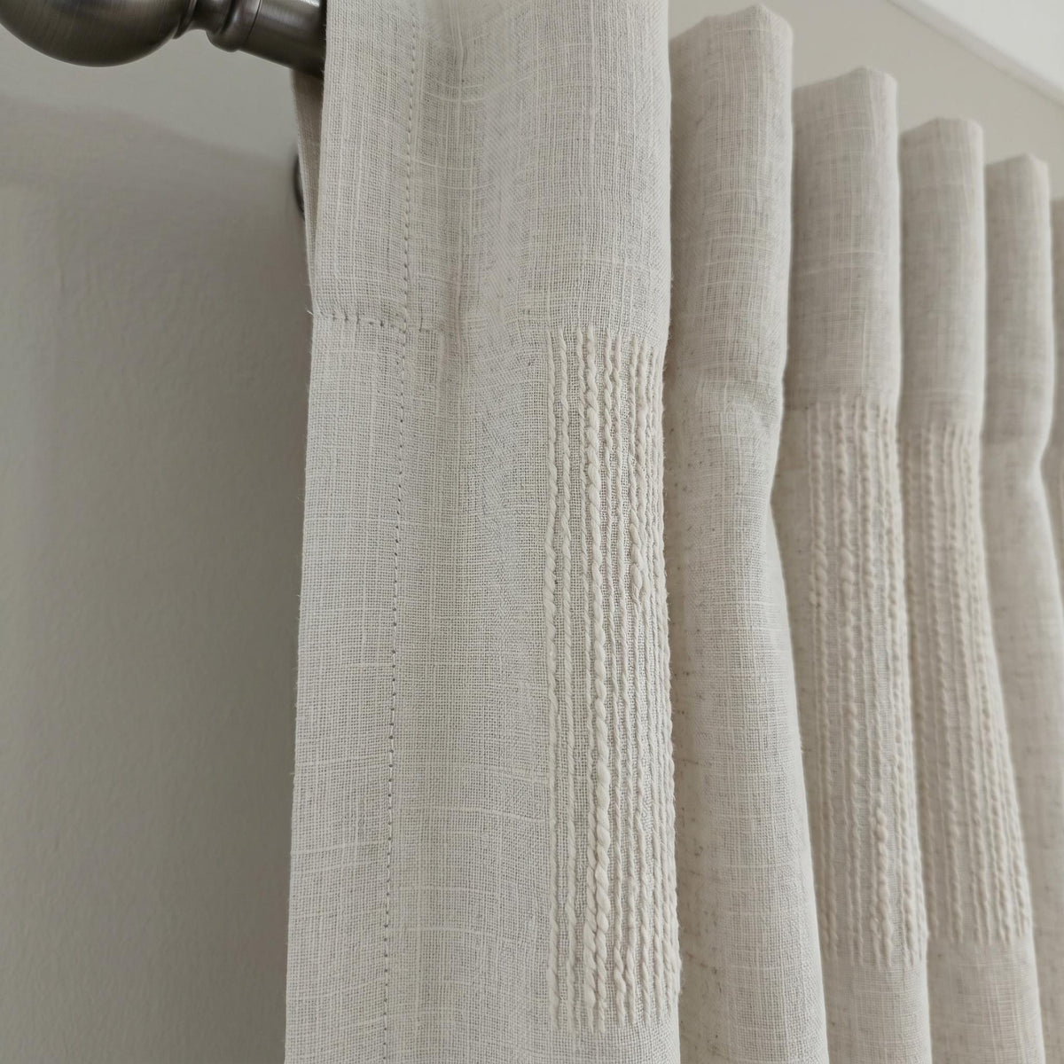 Oatmeal Pure Linen Sheer Curtains, Cream Embroidered Drapes, Geometric Textured Privacy Panels, Custom Neutral Window Panels — image 5