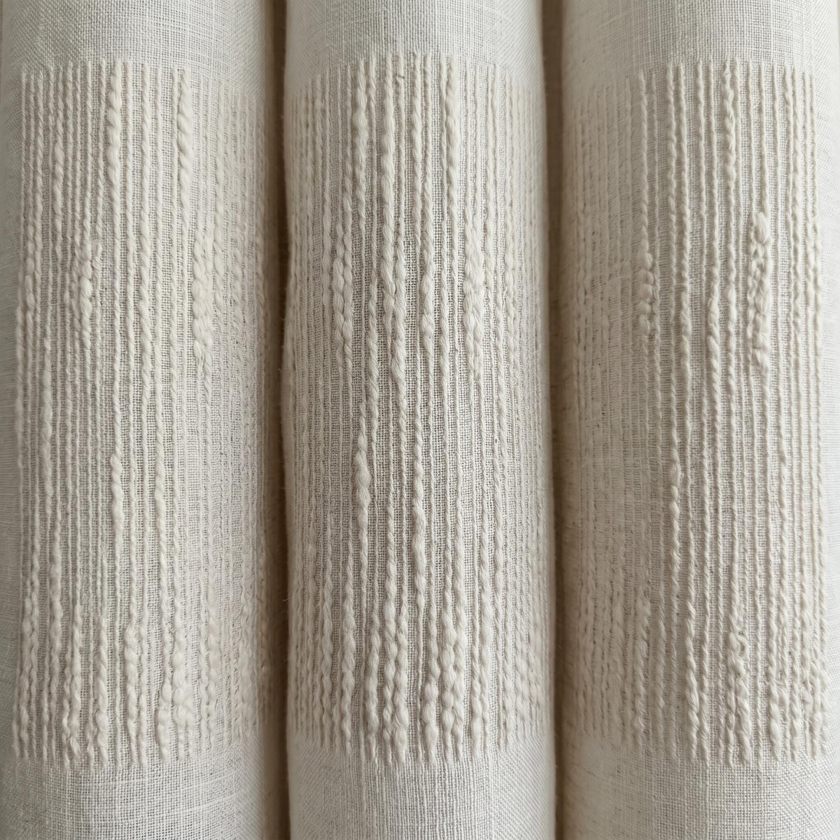 Oatmeal Pure Linen Sheer Curtains, Cream Embroidered Drapes, Geometric Textured Privacy Panels, Custom Neutral Window Panels — image 7