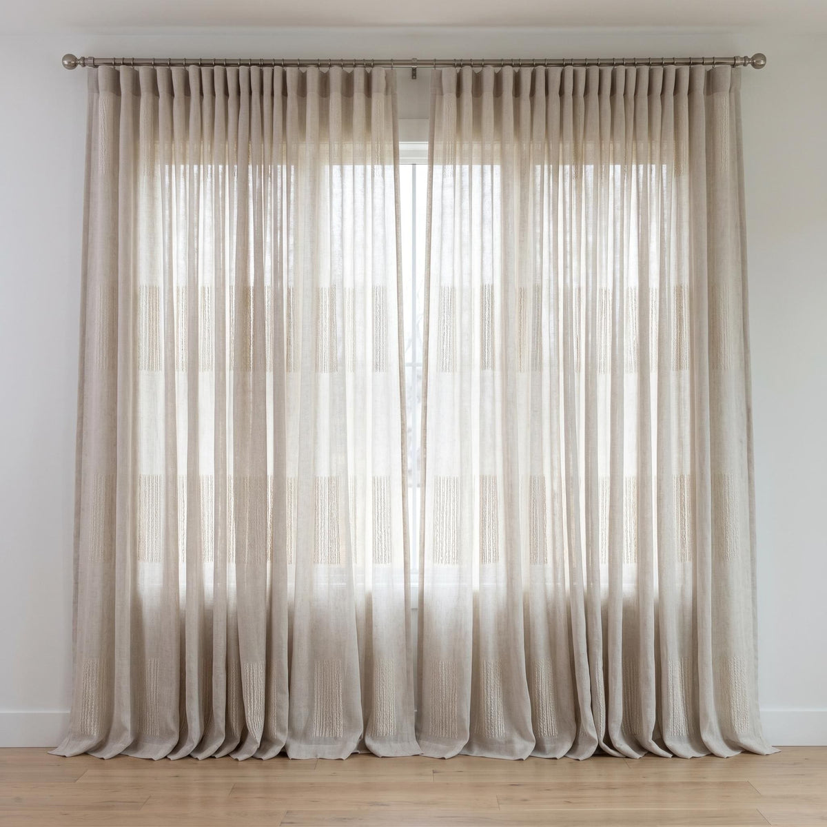 Oatmeal Pure Linen Sheer Curtains, Cream Embroidered Drapes, Geometric Textured Privacy Panels, Custom Neutral Window Panels — image 10