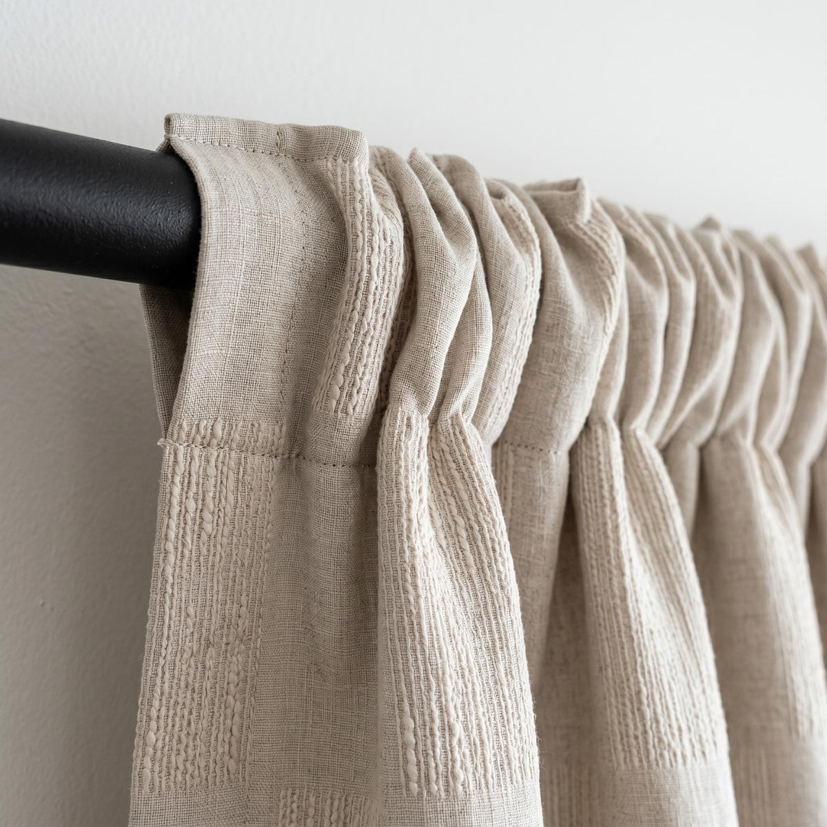 Oatmeal Pure Linen Sheer Curtains, Cream Embroidered Drapes, Geometric Textured Privacy Panels, Custom Neutral Window Panels — image 9