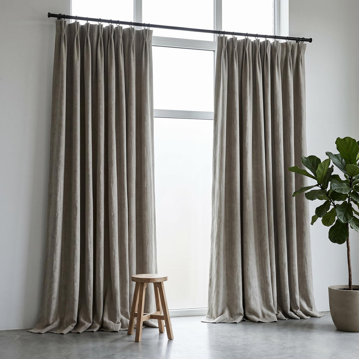 Light Greige Linen Herringbone Curtains, Heavy Natural Grey Drapes, Custom Blackout or Cotton Lined Panels — image 8