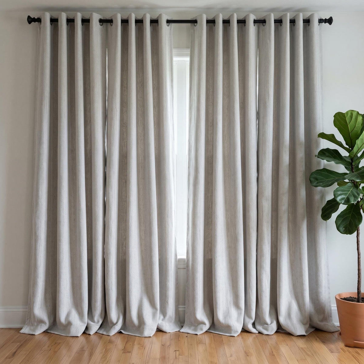 Light Greige Linen Herringbone Curtains, Heavy Natural Grey Drapes, Custom Blackout or Cotton Lined Panels — image 3
