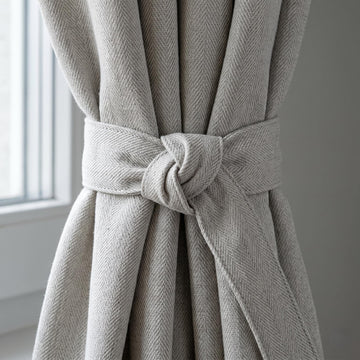 Light Greige Linen Herringbone Curtains, Heavy Natural Grey Drapes, Custom Blackout or Cotton Lined Panels — image 1
