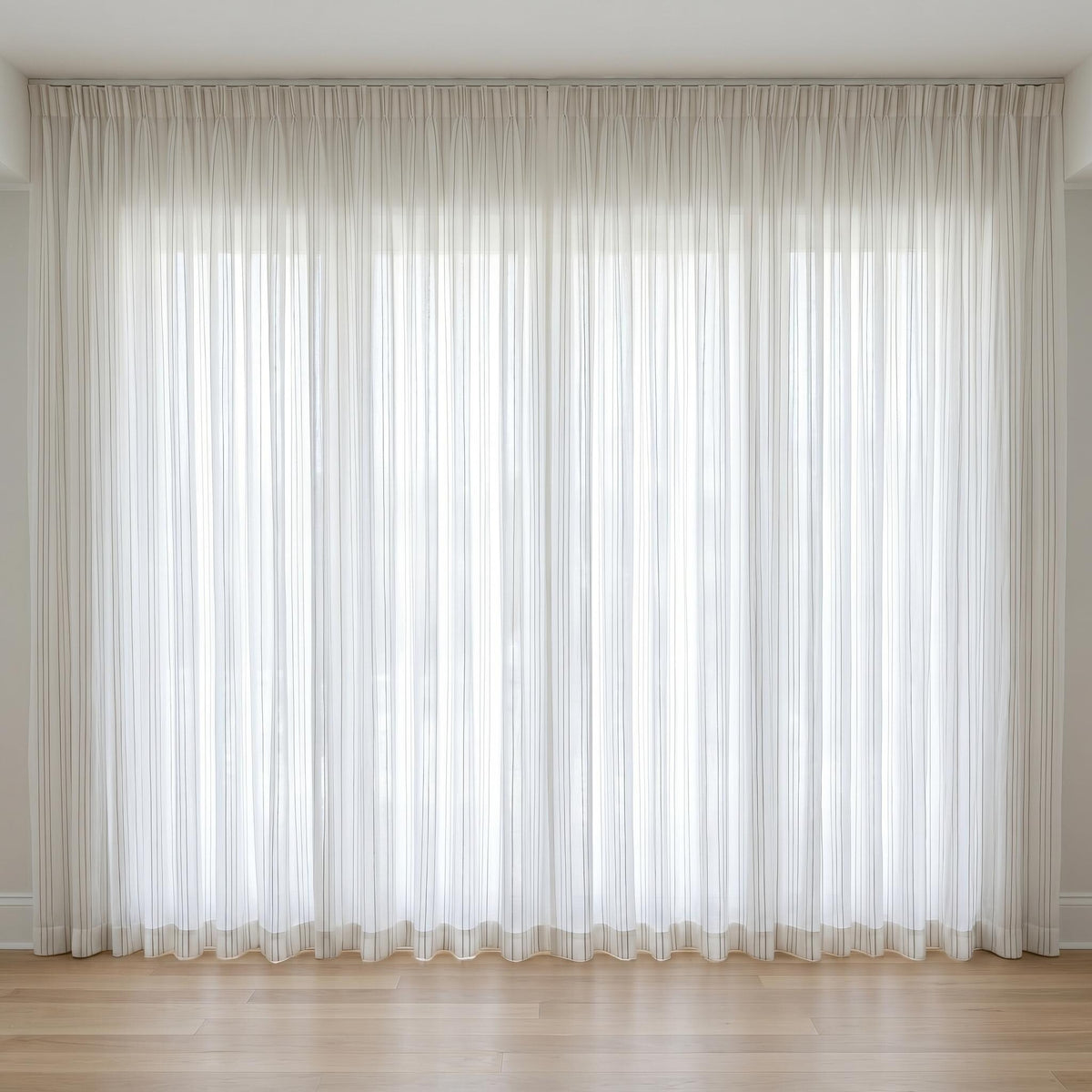 Pure White Linen Sheer Curtains, Taupe Embroidered Stripe Drapes, Custom Neutral Privacy Window Panels — image 7