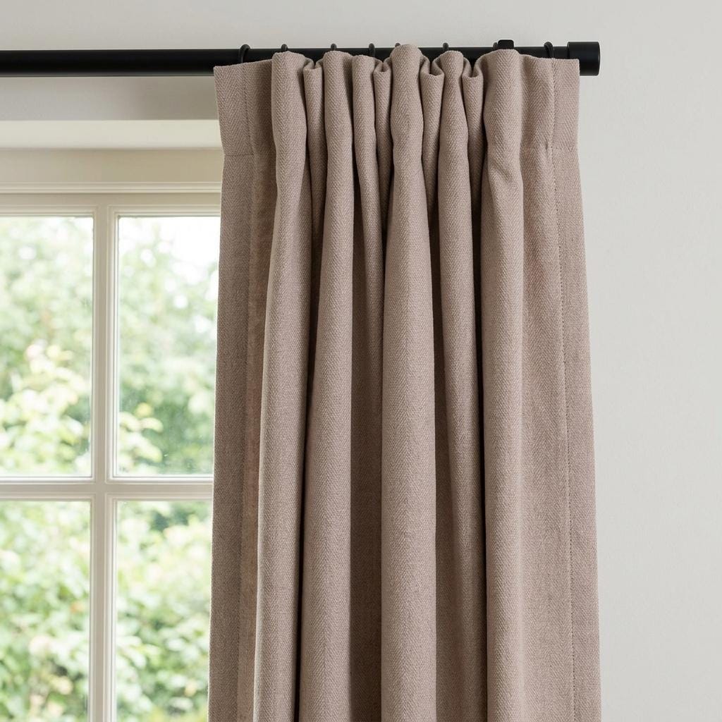 Warm Taupe Beige Pure Linen Herringbone Curtains, Custom Heavy Drapes, Farmhouse Window Panels, Blackout or Cotton Lined — image 3