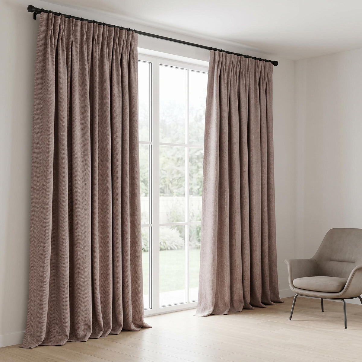 Warm Taupe Beige Pure Linen Herringbone Curtains, Custom Heavy Drapes, Farmhouse Window Panels, Blackout or Cotton Lined — image 2