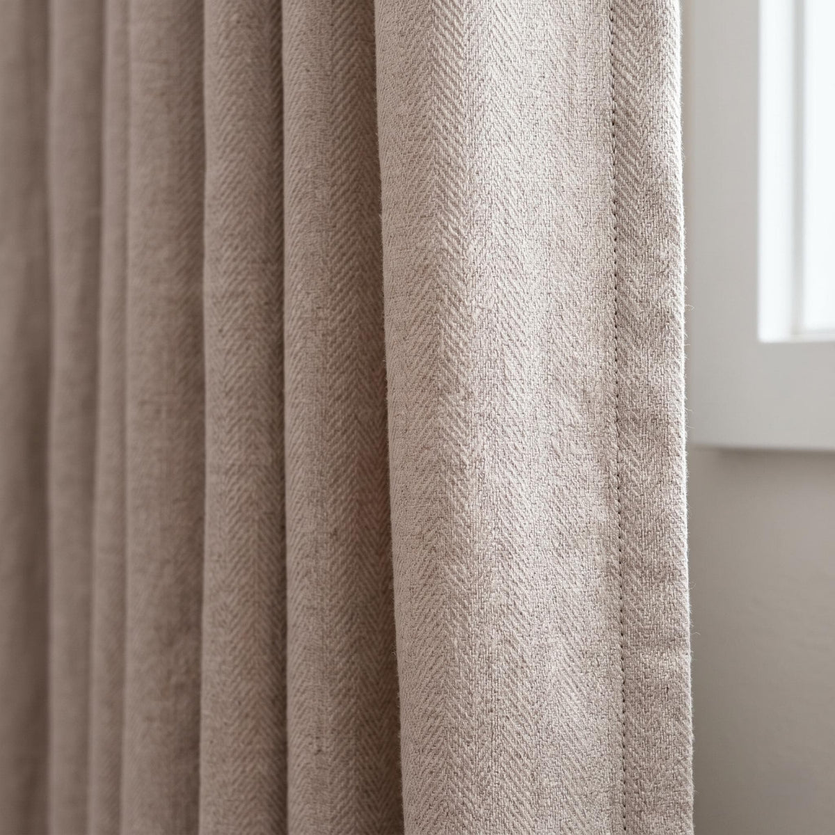 Warm Taupe Beige Pure Linen Herringbone Curtains, Custom Heavy Drapes, Farmhouse Window Panels, Blackout or Cotton Lined — image 1