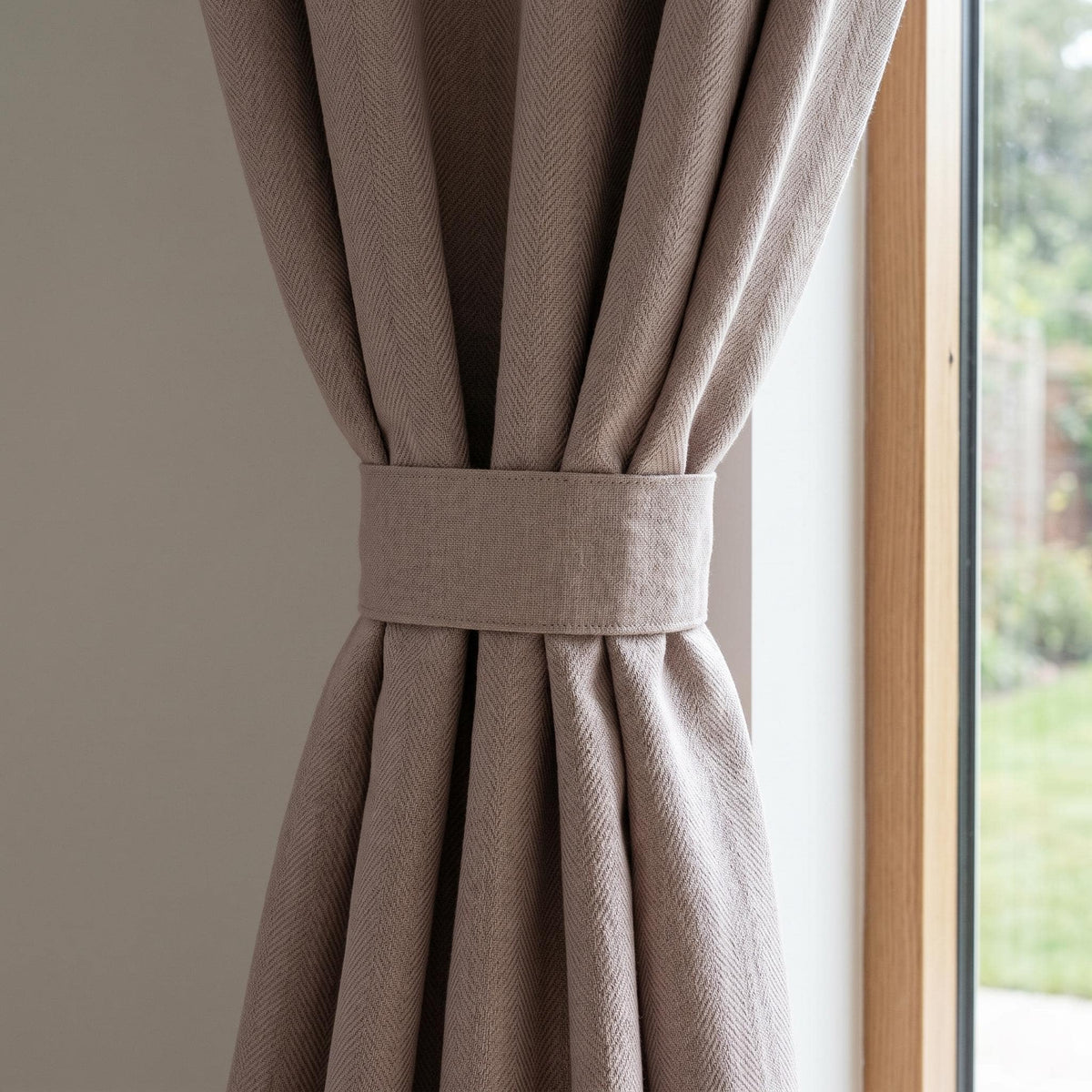 Warm Taupe Beige Pure Linen Herringbone Curtains, Custom Heavy Drapes, Farmhouse Window Panels, Blackout or Cotton Lined — image 4