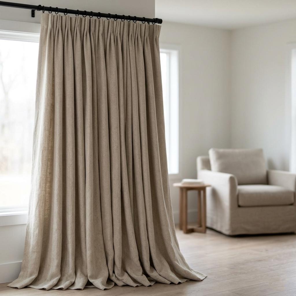 Natural Beige Pure Linen Herringbone Curtains, Oatmeal Taupe Farmhouse Drapes, Custom Blackout or Cotton Lined Panels — image 3