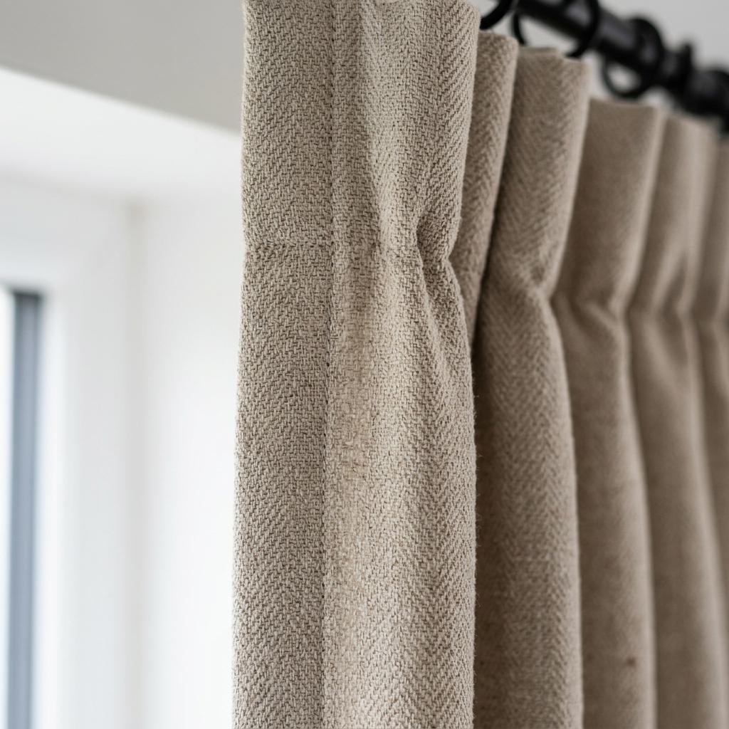 Natural Beige Pure Linen Herringbone Curtains, Oatmeal Taupe Farmhouse Drapes, Custom Blackout or Cotton Lined Panels — image 2