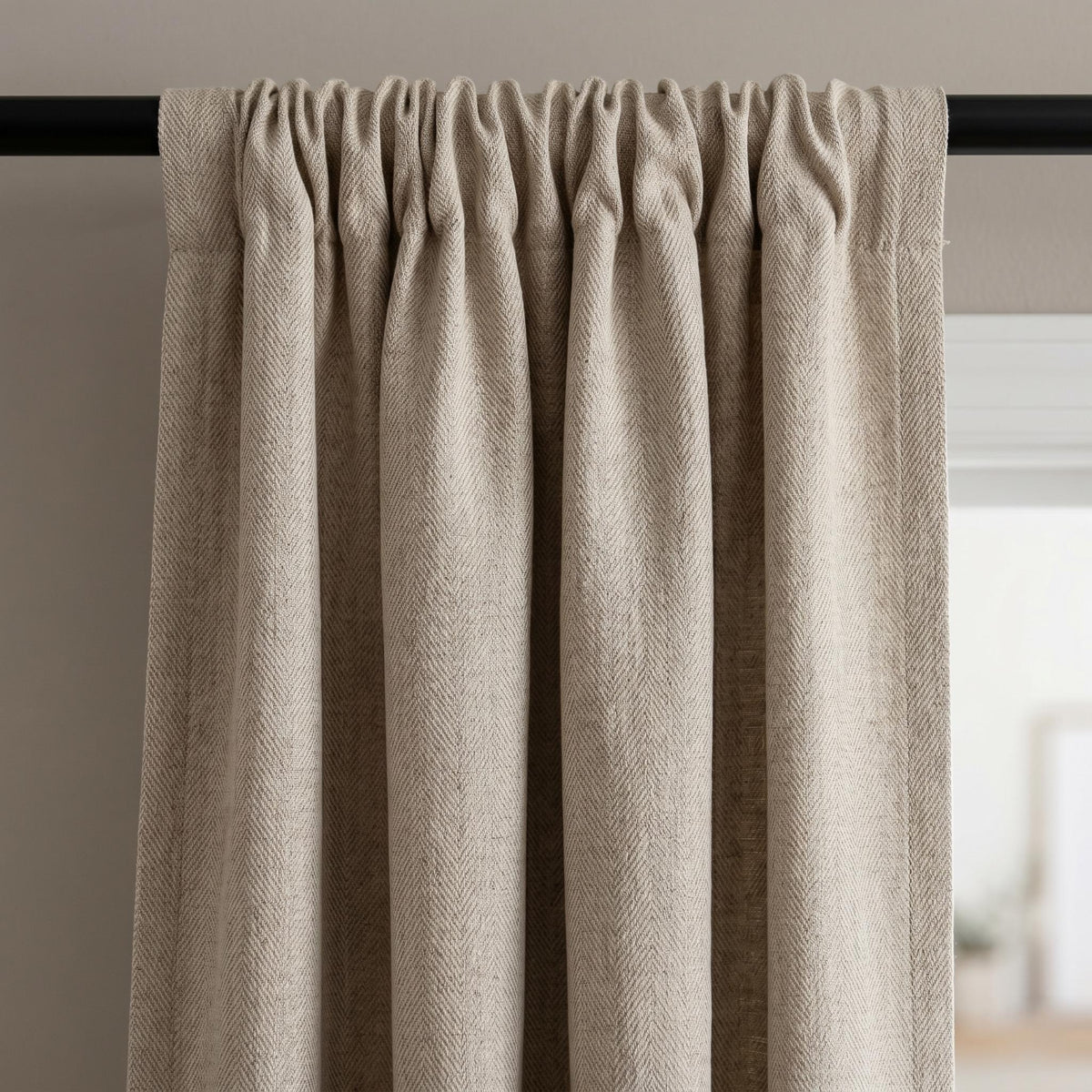 Natural Beige Pure Linen Herringbone Curtains, Oatmeal Taupe Farmhouse Drapes, Custom Blackout or Cotton Lined Panels — image 7