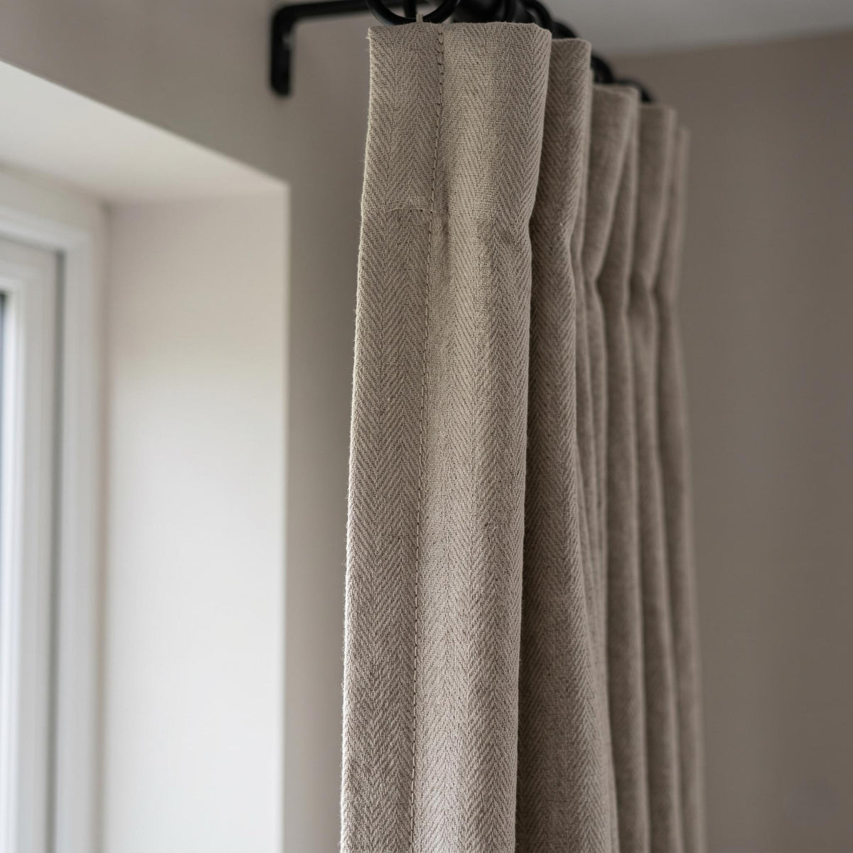 Natural Beige Pure Linen Herringbone Curtains, Oatmeal Taupe Farmhouse Drapes, Custom Blackout or Cotton Lined Panels — image 5