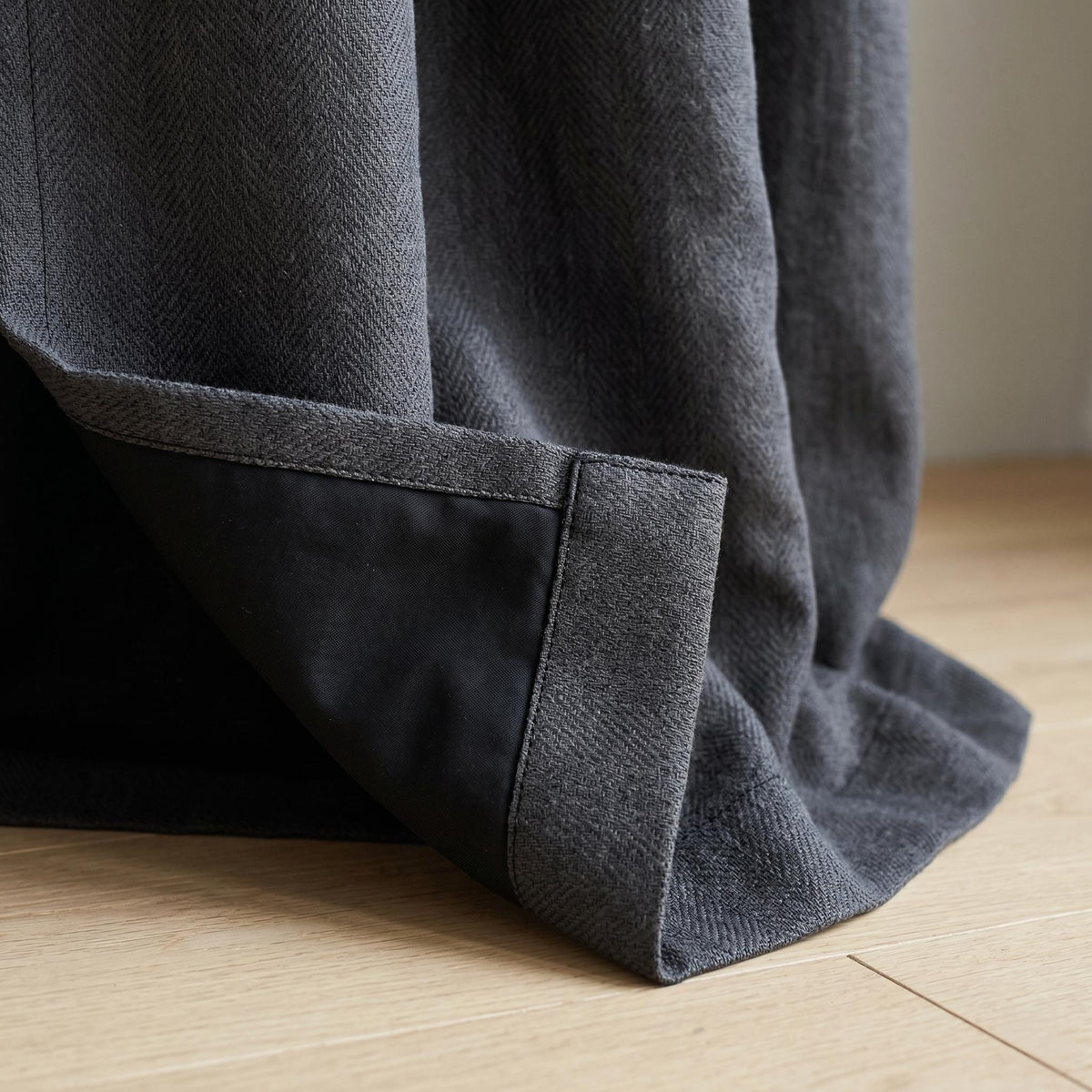 Dark Charcoal Pure Linen Herringbone Curtains, Custom Blackout Drapes, Organic Cotton Lined Panels, Grommet Curtains — image 7