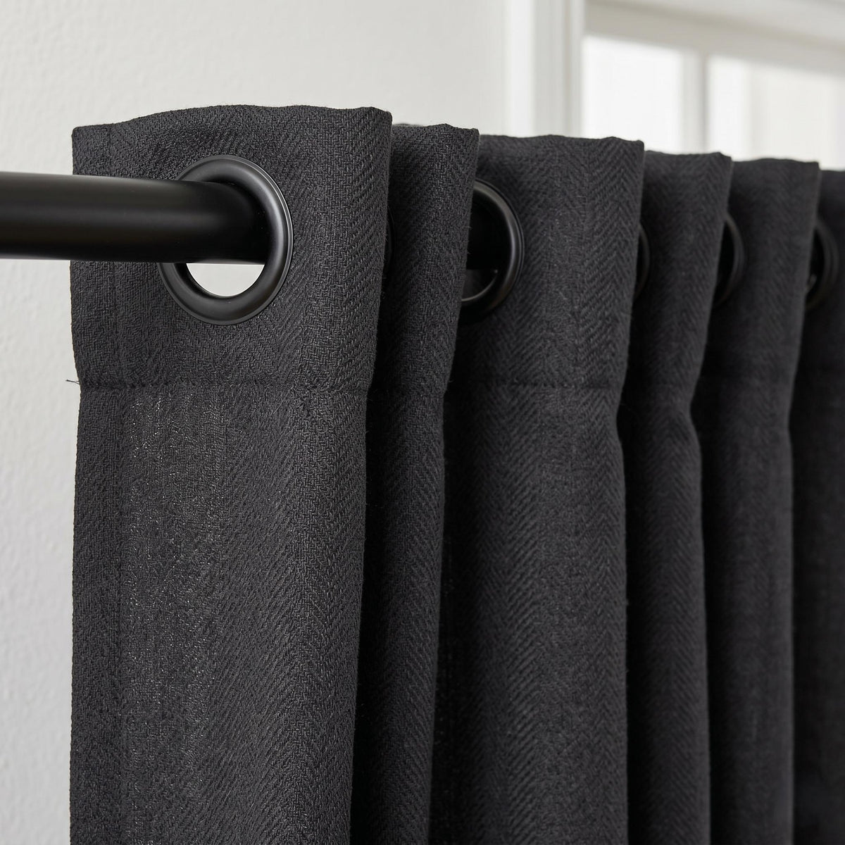 Dark Charcoal Pure Linen Herringbone Curtains, Custom Blackout Drapes, Organic Cotton Lined Panels, Grommet Curtains — image 6