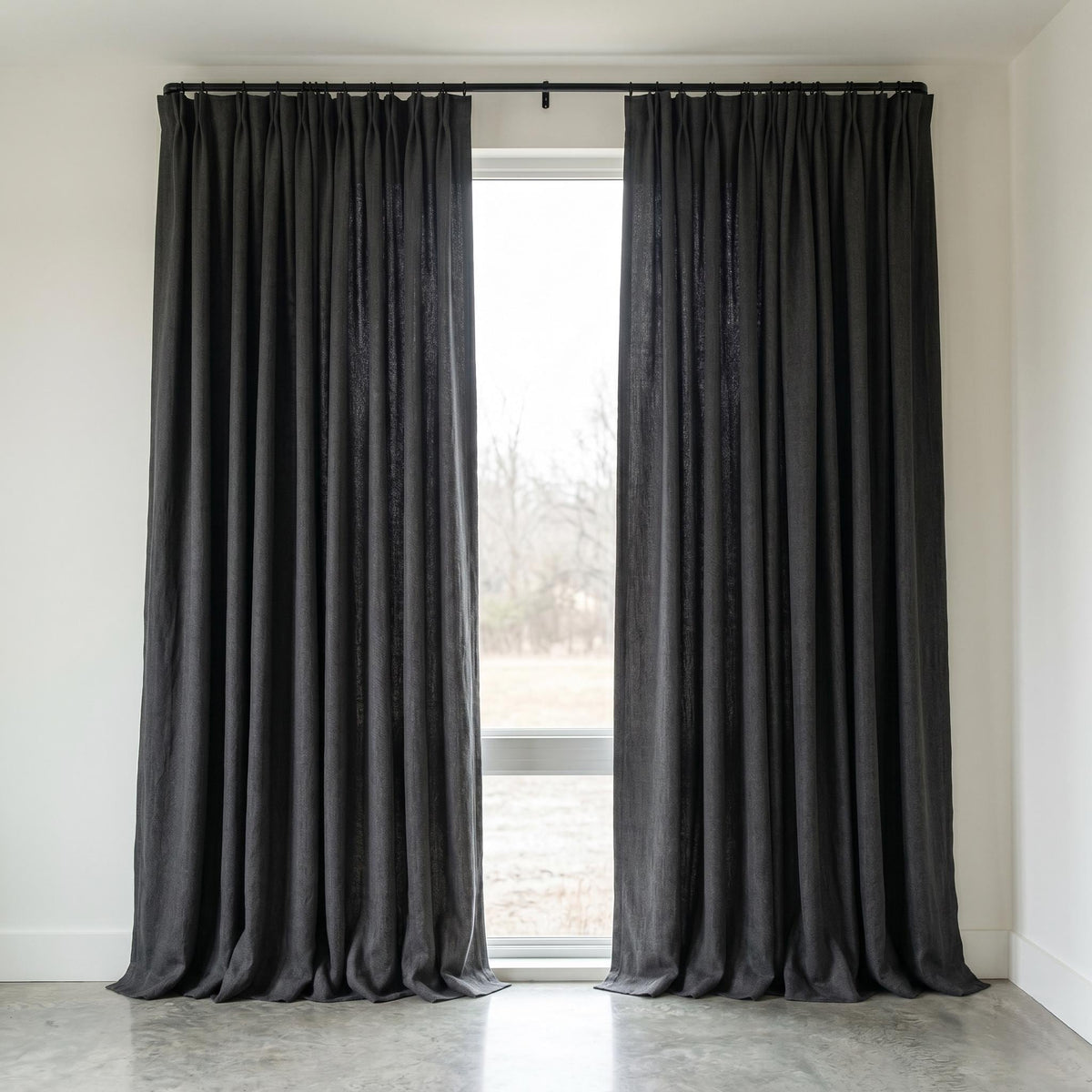 Dark Charcoal Pure Linen Herringbone Curtains, Custom Blackout Drapes, Organic Cotton Lined Panels, Grommet Curtains — image 8