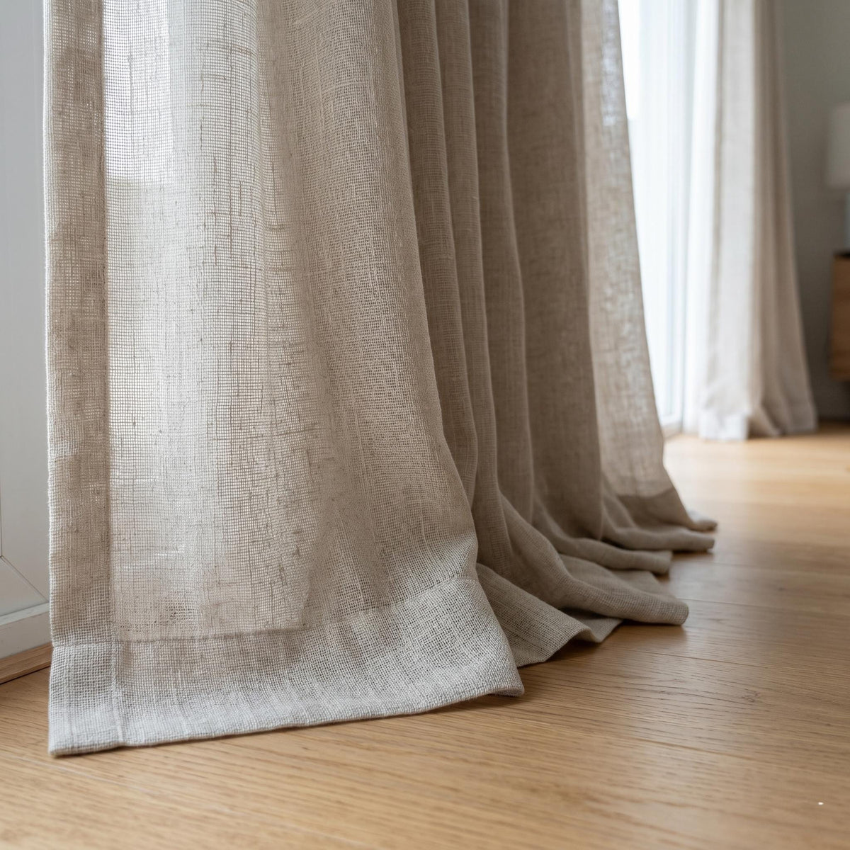 Light Oatmeal Pure Linen Sheer Curtains, Textured Woven Privacy Drapes, Custom Neutral Window Panels — image 4