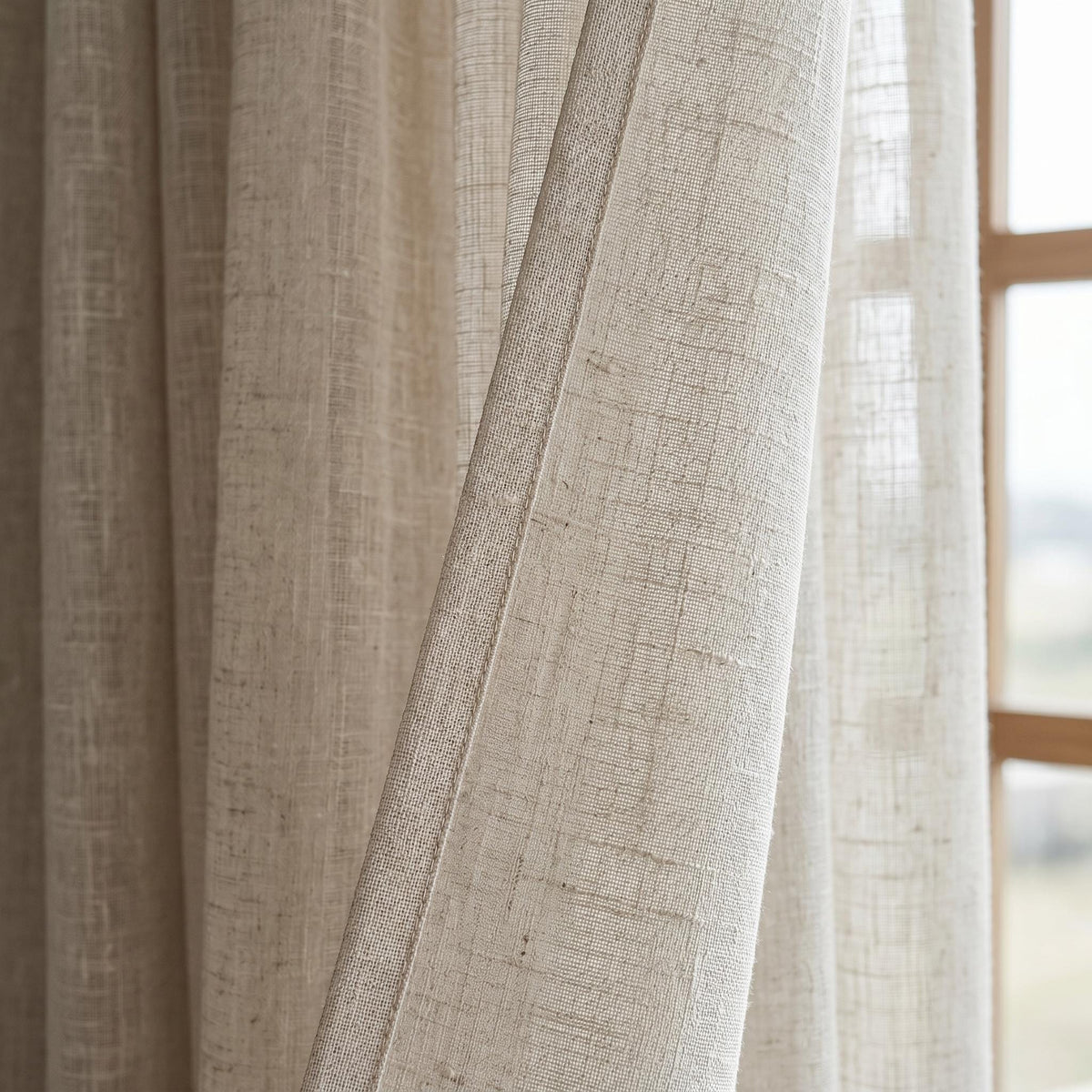 Light Oatmeal Pure Linen Sheer Curtains, Textured Woven Privacy Drapes, Custom Neutral Window Panels — image 1