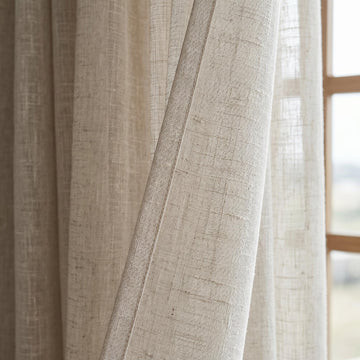Light Oatmeal Pure Linen Sheer Curtains, Textured Woven Privacy Drapes, Custom Neutral Window Panels — image 1