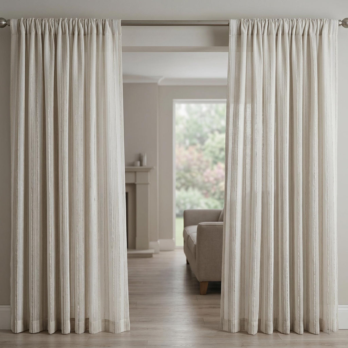 White Linen Sheer Curtains, Cream Embroidered Stripe Drapes, Custom Neutral Privacy Window Panels for Rod or Track — image 10
