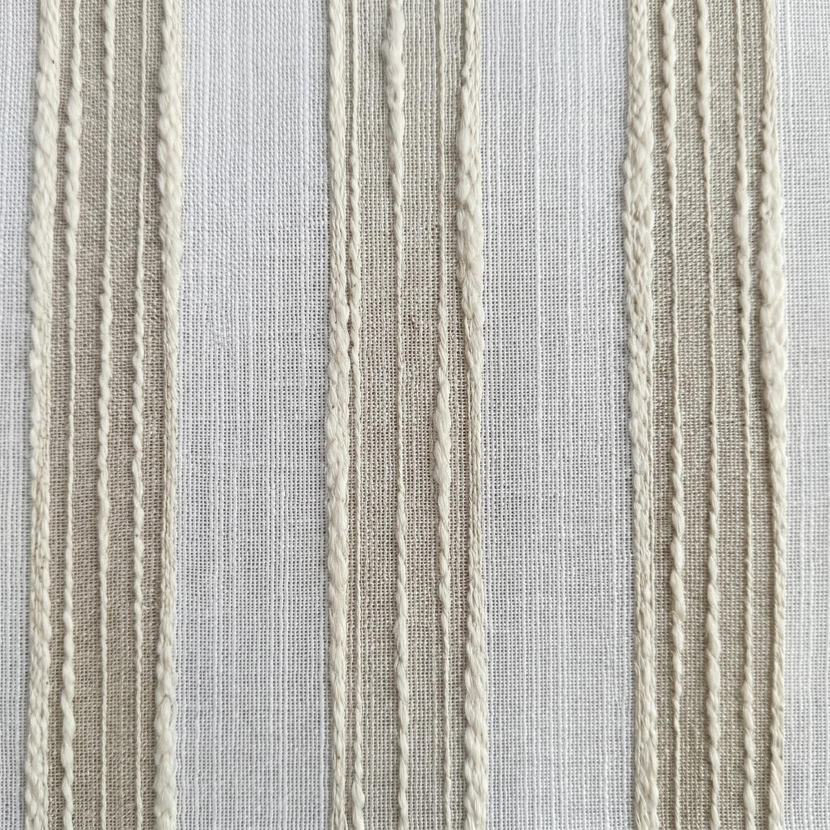 White Linen Sheer Curtains, Cream Embroidered Stripe Drapes, Custom Neutral Privacy Window Panels for Rod or Track — image 9