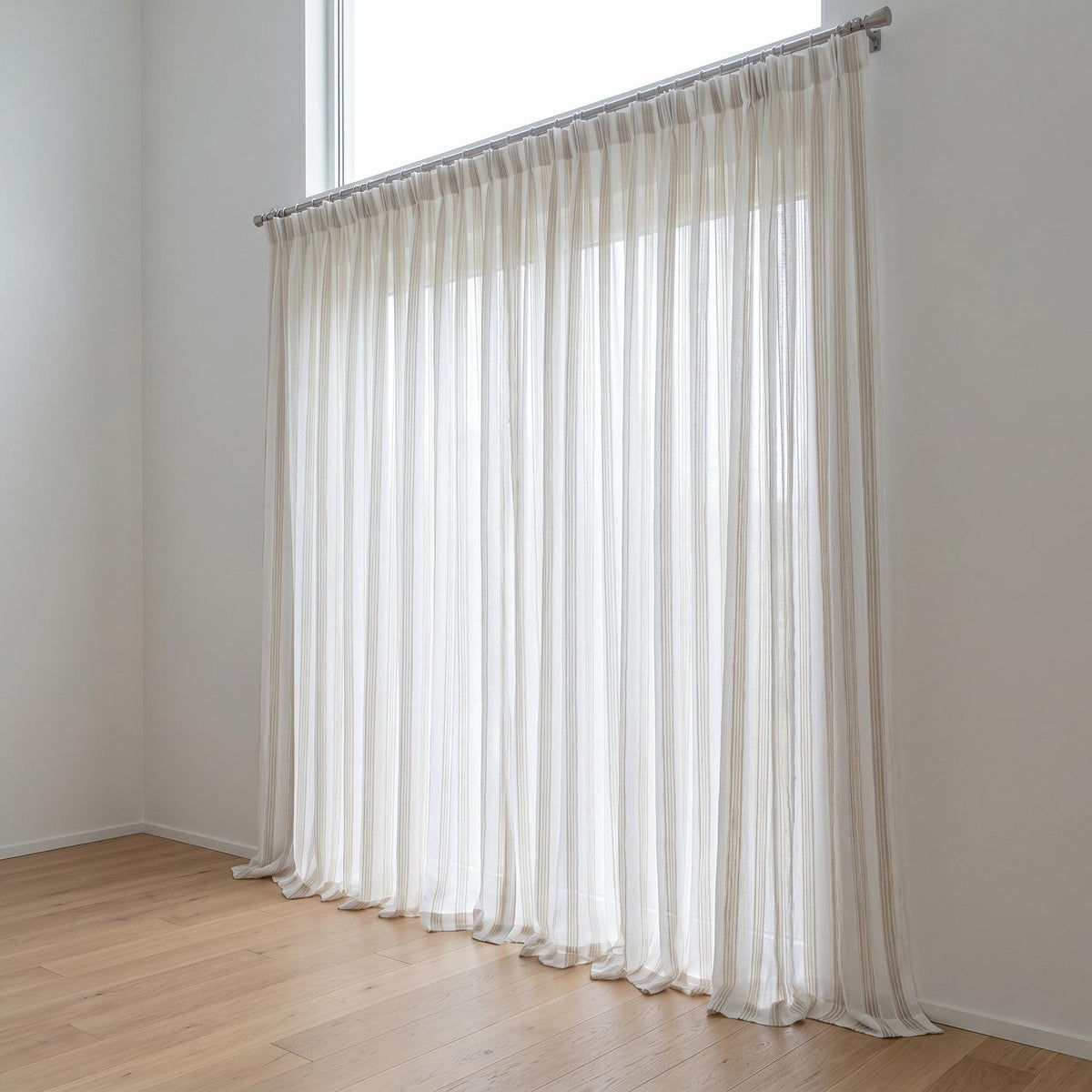 White Linen Sheer Curtains, Cream Embroidered Stripe Drapes, Custom Neutral Privacy Window Panels for Rod or Track — image 8