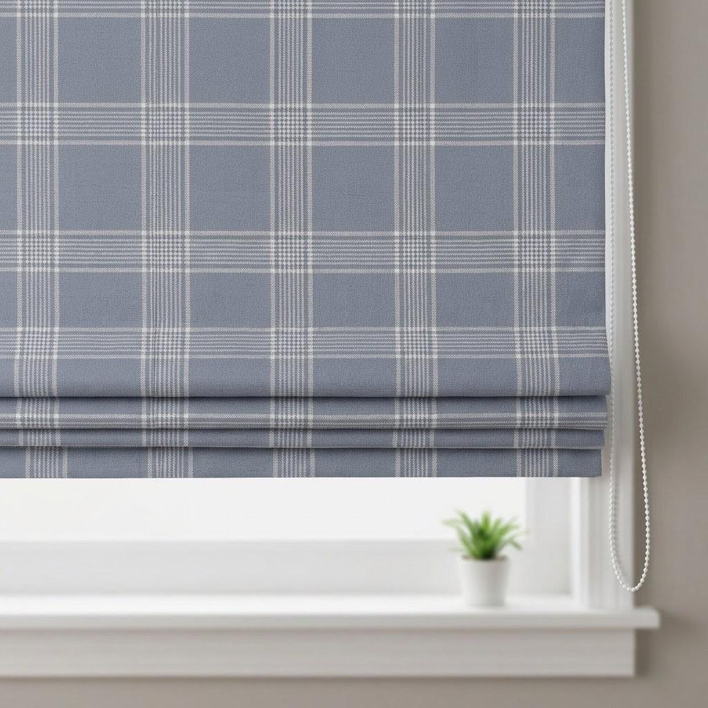 Dusty Blue Plaid Linen Roman Shade, Farmhouse Window Blind, OEKO-TEX — image 5
