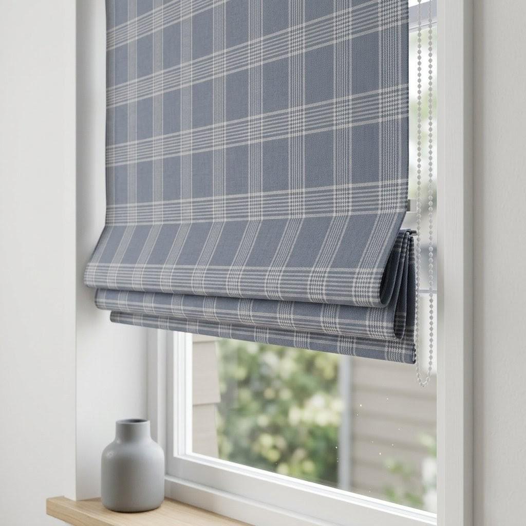 Dusty Blue Plaid Linen Roman Shade, Farmhouse Window Blind, OEKO-TEX — image 6