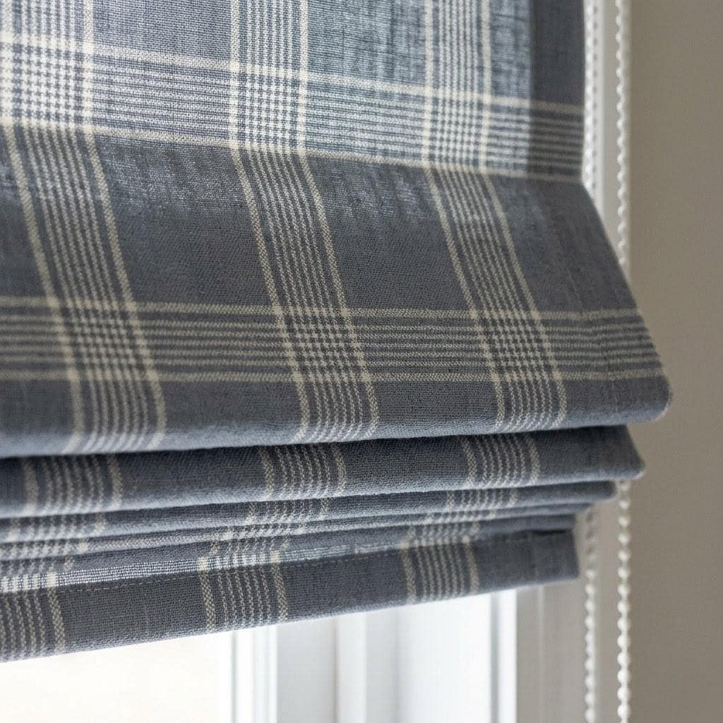 Dusty Blue Plaid Linen Roman Shade, Farmhouse Window Blind, OEKO-TEX — image 7