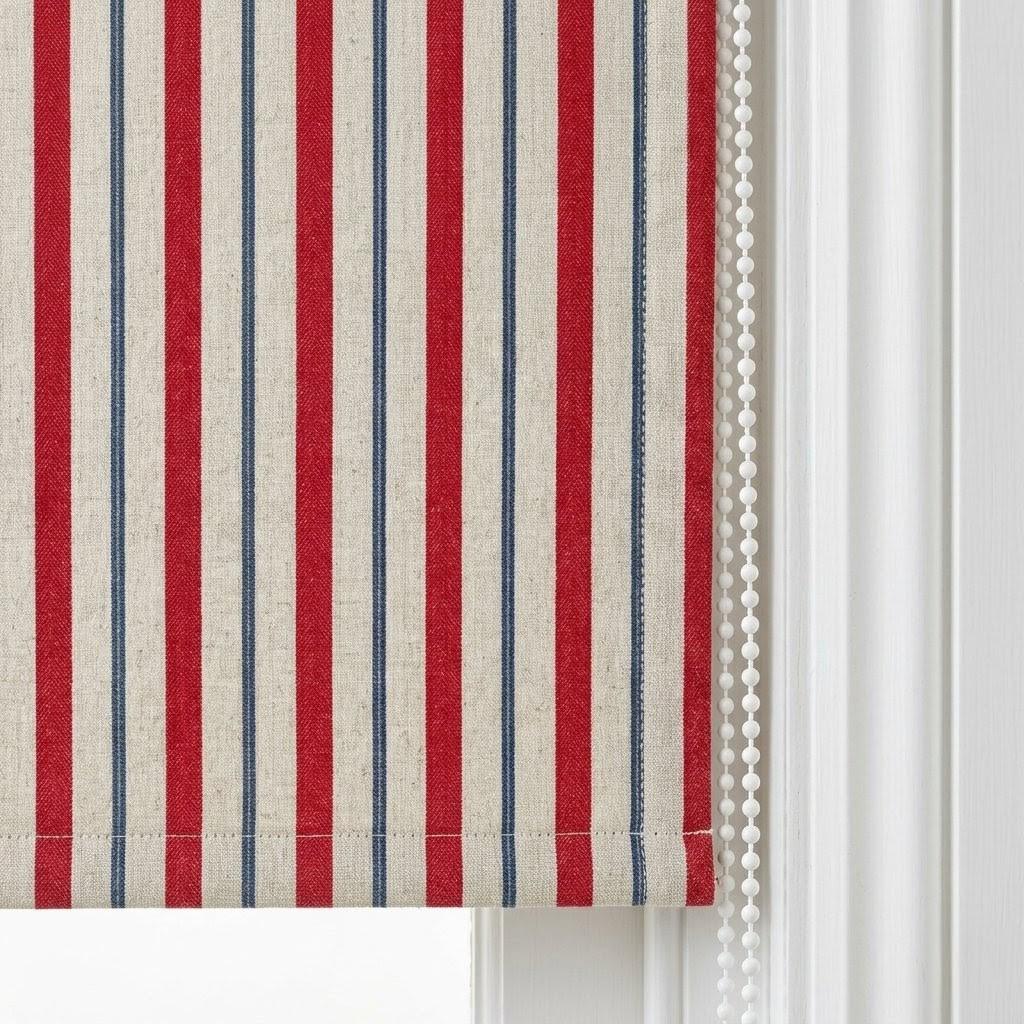 Farmhouse Stripe Roman Shade: Red & Blue Linen, Custom Fit — image 3