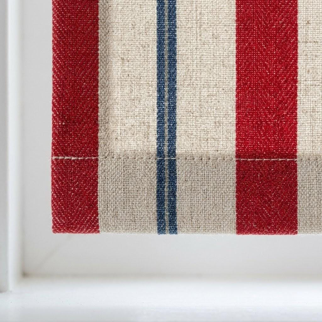 Farmhouse Stripe Roman Shade: Red & Blue Linen, Custom Fit — image 4
