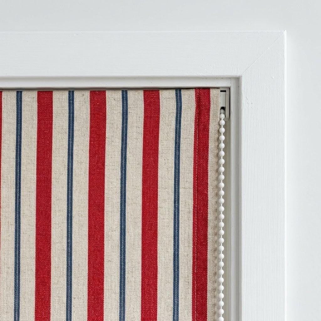 Farmhouse Stripe Roman Shade: Red & Blue Linen, Custom Fit — image 7