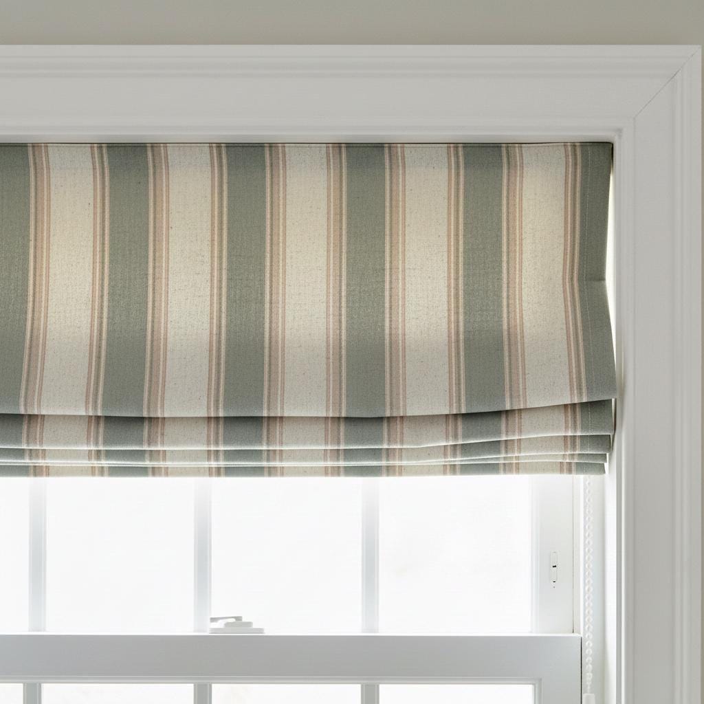 Roman Shade: Organic Linen Farmhouse Stripe - Blackout or Light Filtering — image 1