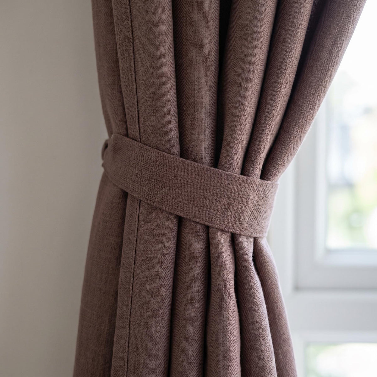 Dusty Mauve Pure Linen Herringbone Curtains, Custom Blackout Drapes, Cotton Lined Privacy Panels, Single or Pair — image 1